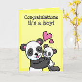 Carte C'est un garçon personnalisable Panda Bear câlin (Fleur jaune)