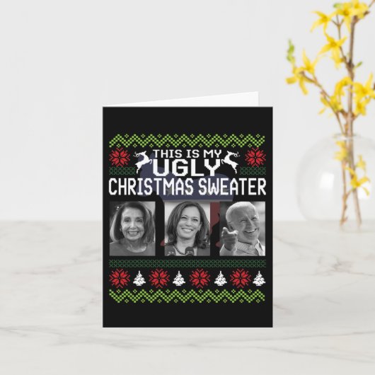 Carte C'est un vilain pull de Noël Joe Biden Harris (Fleur jaune)