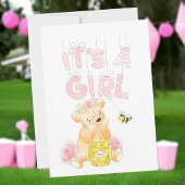 Carte C'est une fille Baby shower Teddy Bear HoneyBee In