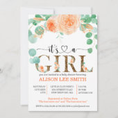 Carte C'est une fille Botanical turquoise et Baby shower (Devant)