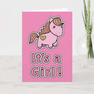 Carte C'est une fille Cheval rose