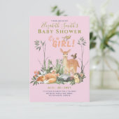 Carte C'est une FILLE ! Cute Woodland Baby Animals Douch (Debout devant)