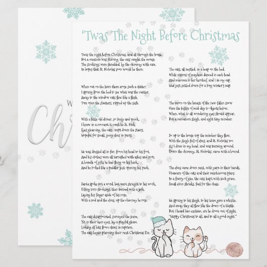 Carte ‘C'était la nuit avant Noël, Chats Amusants (Devant / Derrière)