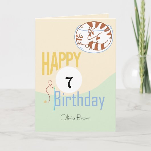 Carte Cette Vie Chat Joyeux "7" Anniversaire Nom Anniver (Devant)