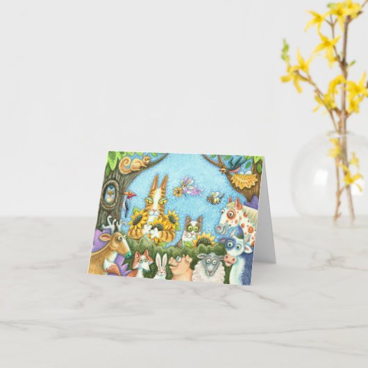 CARTE CHAÎNES N'FITZ ET MENAGERIE D'AMIS, AMUSANT (Fleur jaune)