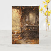 Carte Chalet d'automne dans les Bois Bonjour plié (Fleur jaune)