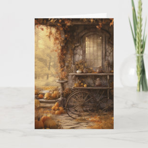 Carte Chalet d'automne dans les Bois Bonjour plié