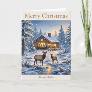 Carte Chalet de Noël au bord du ruisseau • Élan et cerf