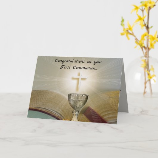 Carte Chalice modifiable et première communion croisée (Fleur jaune)