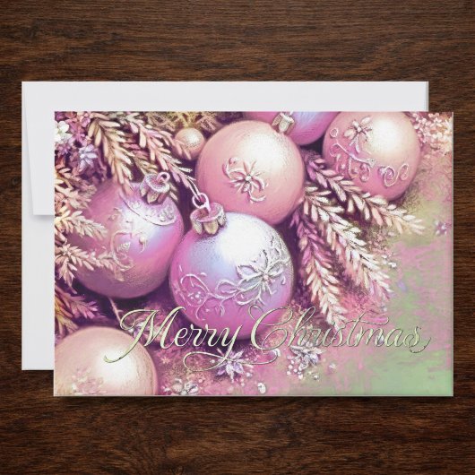 Carte Chalk Drawing Soft Pinks Christmas Ornaments