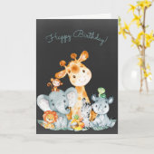 Carte Chalkboard Aquarelle mignonne Jungle Animaux Anniv (Fleur jaune)