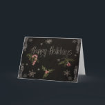 Carte chalkboard de Happy Holidays<br><div class="desc">Vintage inspire Happy Holidays and Christmas greeting card. This design feclause my own hand-drawn chalkboard typographiy with actual chalk drawings of a candy cane,  holly berries,  an ornament,  and snowflakes to offer fun and fixve holiday wishes... </div>