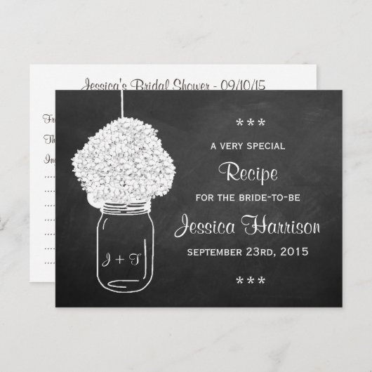 Carte Chalkboard Hydrangea Mason Jar Bridal Recett (Devant / Derrière)