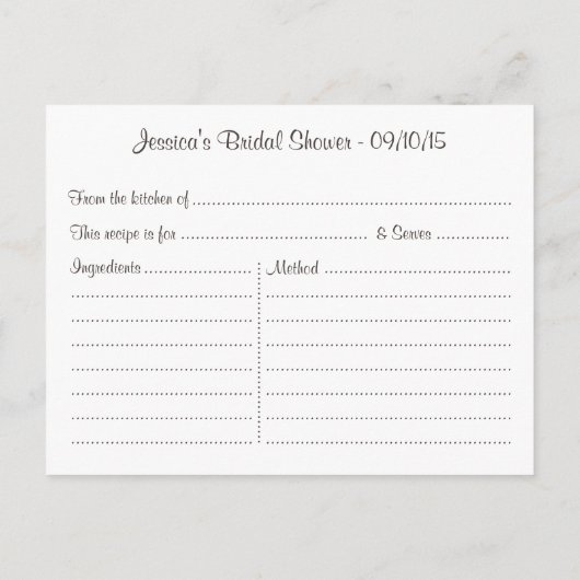 Carte Chalkboard Hydrangea Mason Jar Bridal Recett (Dos)