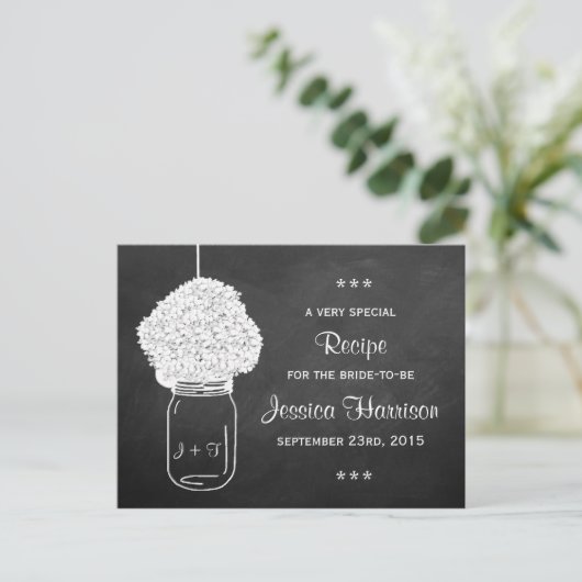Carte Chalkboard Hydrangea Mason Jar Bridal Recett (Debout devant)