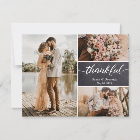Carte Chalkboard Mariage Thankful Custom Photo Collage (Devant)
