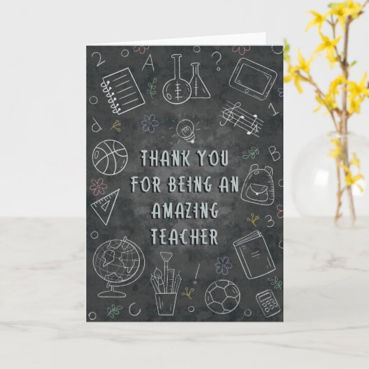 Carte Chalkboard pour enseignant Merci (Fleur jaune)