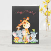 Carte Chalkboard Watercolor Cute Jungle Animals Annivers (Fleur jaune)