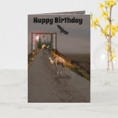 Carte Chameaux À Pied Vers Wonderland, Anniversaire (Fleur jaune)