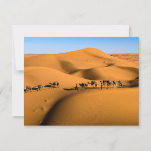 Carte chameaux dans le désert sous ciel bleu