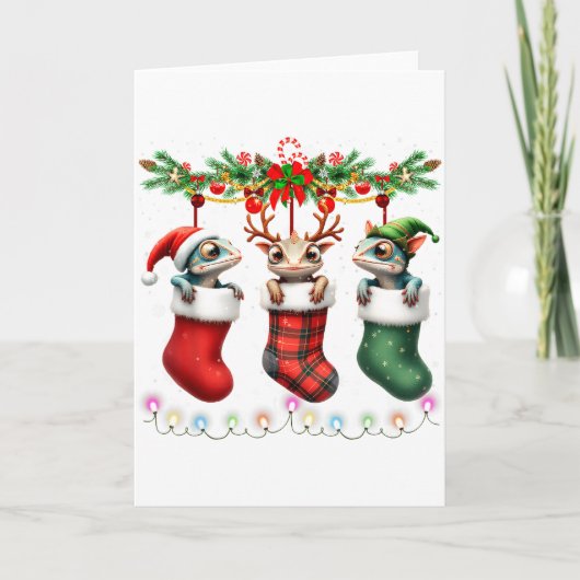 Carte Chameleon In Christmas Socks Lights Chameleon Xmas (Devant)