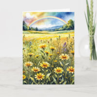 Champ de fleurs sauvages de sympathie avec arc-en-