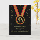 Carte Champ de médaille d'or noir et rouge pour l'annive (Fleur jaune)