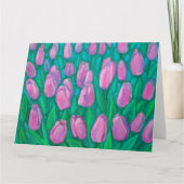 Carte Champ de Tulipes Roses, Peinture Florale de Fleurs (Devant)