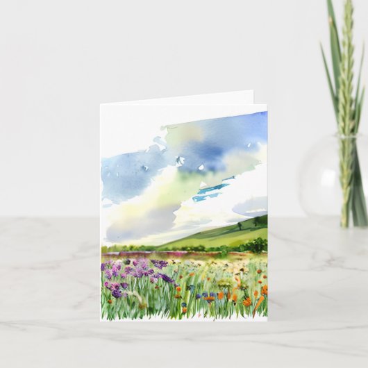 Carte Champ fleur sauvage aquarelle personnalisable (Devant)