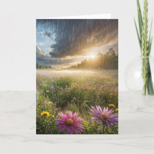 Carte Champ Fleur sauvage Sympathy Avec Raindrops