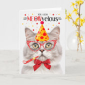 Carte Champagne Argent Tabby Chat MEOWvelous Anniversair (Fleur jaune)
