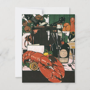 Carte Champagne au homard vintage ; Fête élégante