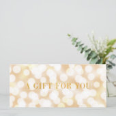 Carte Champagne Bokeh Lights Faux Gold Certificat cadeau (Debout devant)