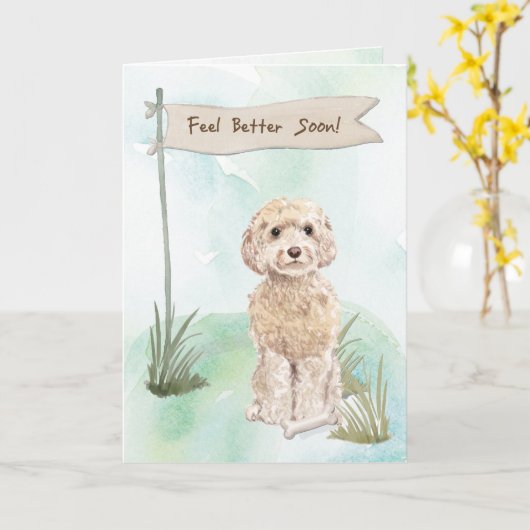 Carte Champagne Cockapoo Feel Better Surgery (Fleur jaune)