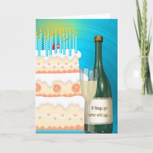 Carte Champagne d'anniversaire et gâteau (Devant)