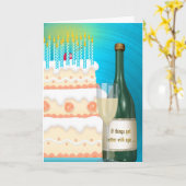 Carte Champagne d'anniversaire et gâteau (Fleur jaune)