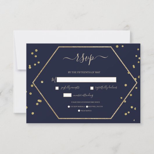 Carte Champagne et Bleu profond RSVP (Devant)