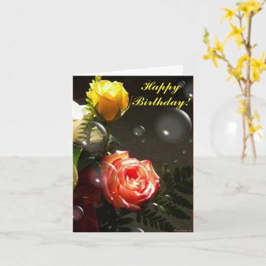 Carte Champagne et Rose (Fleur jaune)