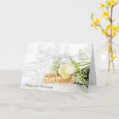 Carte champagne et rose d'anniversaire (Fleur jaune)