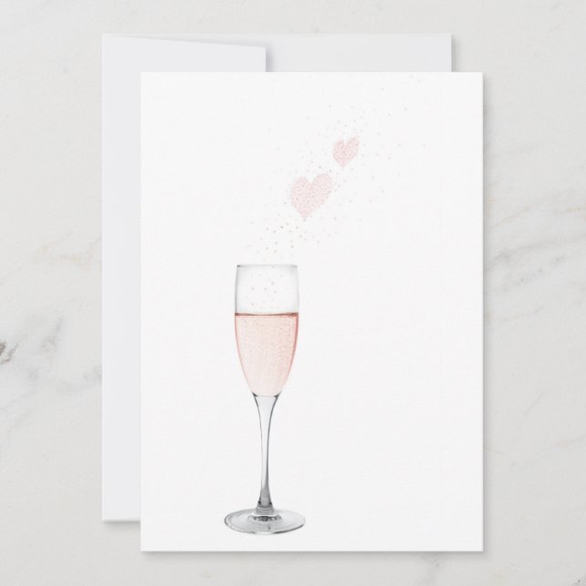Carte champagne rose aux coeurs mousseux (Devant)