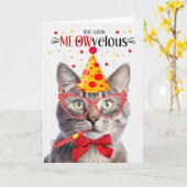 Carte Champagne Tabby Cat MEOWvelous Anniversaire (Fleur jaune)