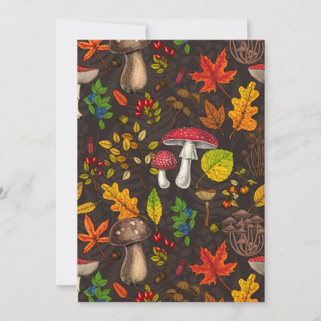 Carte Champignons d'automne, feuilles, noix et baies sur (Devant)
