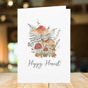 Carte Champignons et feuilles de fougère aquarelle vinta