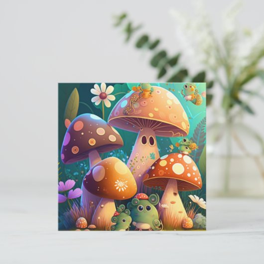 Carte Champignons mignons dans la forêt (Debout devant)