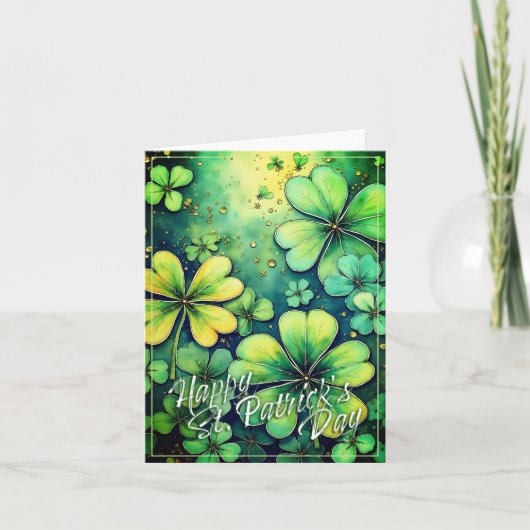 Carte Chance à la Saint-Patrick - Trèfles aquarelle 🍀✨ (Devant)