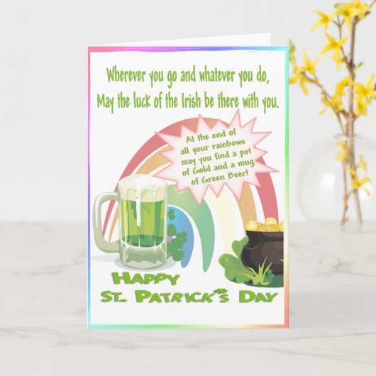 Carte Chance du pot d'or irlandais, arc-en-ciel, bière (Fleur jaune)