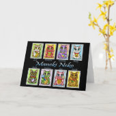 Carte chanceuse d'art de chat d'imaginaire de (Fleur jaune)