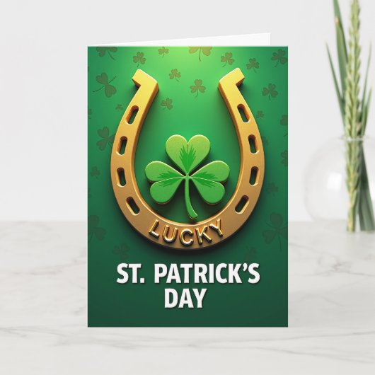 Carte Chanceuse Fers à Cheval Dorés St Patrick (Devant)
