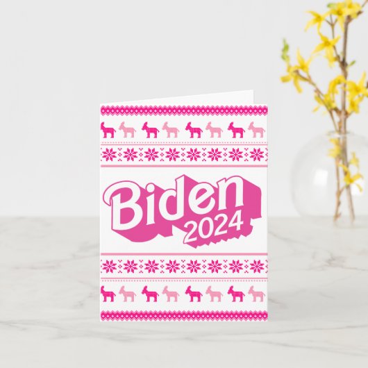 Carte Chandail de Noël rose Biden 2024 (Fleur jaune)