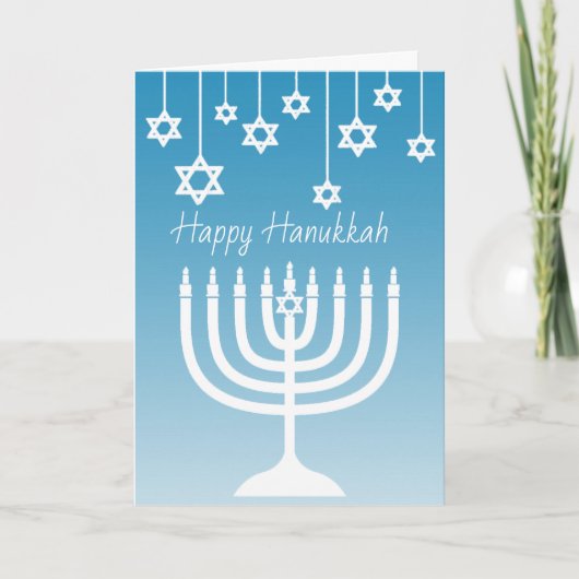 Carte Chandelier bleu et blanc Joyeux Hanoukka (Devant)